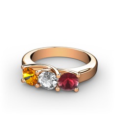 Vela Tria Yüzük - Sitrin, swarovski ve kök yakut 14 ayar rose altın yüzük #t2gjcm
