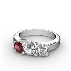 Vela Tria Yüzük - Garnet, pırlanta ve beyaz zirkon 8 ayar beyaz altın yüzük (0.5 karat) #tcd0m6