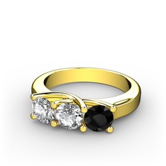 Vela Tria Yüzük - Pırlanta, swarovski ve siyah zirkon 14 ayar altın yüzük (0.5 karat) #tdrxrw