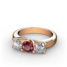 Pırlanta, garnet ve beyaz zirkon 14 ayar rose altın yüzük (0.5 karat)