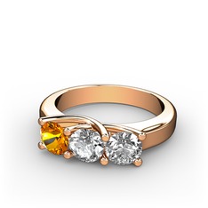 Vela Tria Yüzük - Sitrin, beyaz zirkon ve pırlanta 925 ayar rose altın kaplama gümüş yüzük (0.5 karat) #teqxbx