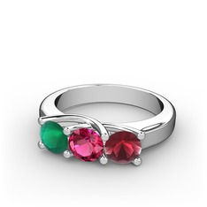 Vela Tria Yüzük - Kök zümrüt, rodolit garnet ve kök yakut 18 ayar beyaz altın yüzük #tgd6r9