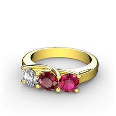 Vela Tria Yüzük - Pırlanta, garnet ve rodolit garnet 8 ayar altın yüzük (0.5 karat) #tkozp1