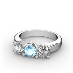 Vela Tria Yüzük - Beyaz zirkon, akuamarin ve swarovski 18 ayar beyaz altın yüzük #tpndyh