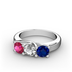 Vela Tria Yüzük - Rodolit garnet, swarovski ve lab safir 8 ayar beyaz altın yüzük #tqqgcl