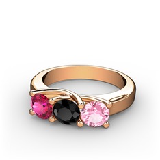 Vela Tria Yüzük - Rodolit garnet, siyah zirkon ve pembe kuvars 18 ayar rose altın yüzük #tu65hb