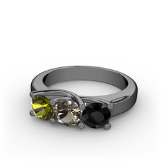 Vela Tria Yüzük - Peridot, dumanlı kuvars ve siyah zirkon 925 ayar siyah rodyum kaplama gümüş yüzük #tvjsd5