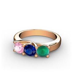 Vela Tria Yüzük - Pembe kuvars, lab safir ve kök zümrüt 8 ayar rose altın yüzük #tyqlz2