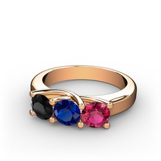 Vela Tria Yüzük - Siyah zirkon, lab safir ve rodolit garnet 18 ayar rose altın yüzük #tzc9t3