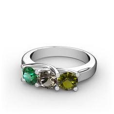 Vela Tria Yüzük - Yeşil kuvars, dumanlı kuvars ve peridot 18 ayar beyaz altın yüzük #ua2mf1