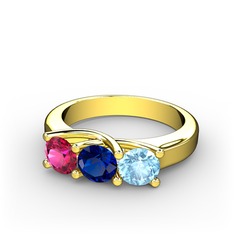 Vela Tria Yüzük - Rodolit garnet, lab safir ve akuamarin 8 ayar altın yüzük #un8mr3