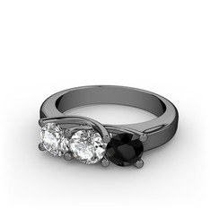 Vela Tria Yüzük - Pırlanta, swarovski ve siyah zirkon 925 ayar siyah rodyum kaplama gümüş yüzük (0.5 karat) #uo2wf9