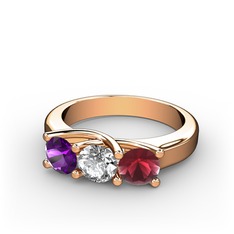 Vela Tria Yüzük - Ametist, beyaz zirkon ve kök yakut 14 ayar rose altın yüzük #uokclt