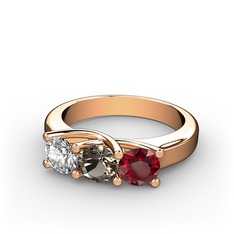 Swarovski, dumanlı kuvars ve garnet 14 ayar rose altın yüzük