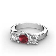 Vela Tria Yüzük - Beyaz zirkon, kök yakut ve swarovski 14 ayar beyaz altın yüzük #vaylzm