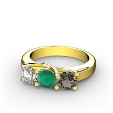 Vela Tria Yüzük - Pırlanta, kök zümrüt ve dumanlı kuvars 8 ayar altın yüzük (0.5 karat) #vbgdxy