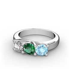 Vela Tria Yüzük - Pırlanta, yeşil kuvars ve akuamarin 8 ayar beyaz altın yüzük (0.5 karat) #vdfz3m
