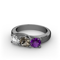Vela Tria Yüzük - Swarovski, dumanlı kuvars ve ametist 925 ayar siyah rodyum kaplama gümüş yüzük #vf5e8w