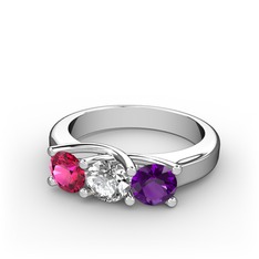 Rodolit garnet, pırlanta ve ametist 8 ayar beyaz altın yüzük (0.5 karat)