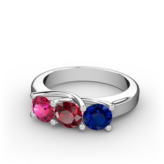 Rodolit garnet, garnet ve lab safir 18 ayar beyaz altın yüzük