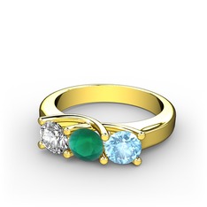 Vela Tria Yüzük - Swarovski, kök zümrüt ve akuamarin 8 ayar altın yüzük #vg2x2h