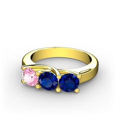 Pembe kuvars ve lab safir 18 ayar altın yüzük