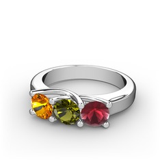 Vela Tria Yüzük - Sitrin, peridot ve kök yakut 8 ayar beyaz altın yüzük #vtwsvn