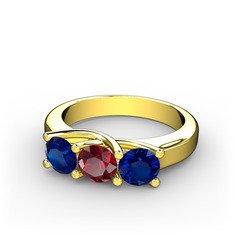 Lab safir ve garnet 925 ayar altın kaplama gümüş yüzük