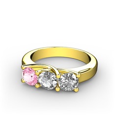 Pembe kuvars, pırlanta ve swarovski 925 ayar altın kaplama gümüş yüzük (0.5 karat)