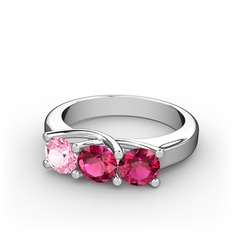 Vela Tria Yüzük - Pembe kuvars ve rodolit garnet 925 ayar gümüş yüzük #w3uboe