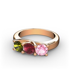Vela Tria Yüzük - Peridot, kök yakut ve pembe kuvars 18 ayar rose altın yüzük #w3xdiu