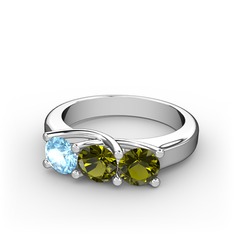 Akuamarin ve peridot 8 ayar beyaz altın yüzük