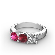 Vela Tria Yüzük - Rodolit garnet, kök yakut ve beyaz zirkon 8 ayar beyaz altın yüzük #w8sy0m
