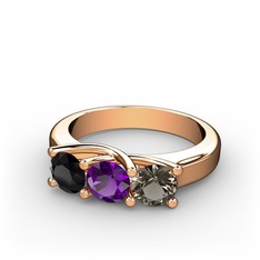 Siyah zirkon, ametist ve dumanlı kuvars 14 ayar rose altın yüzük