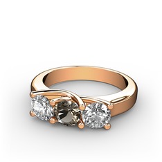 Vela Tria Yüzük - Pırlanta, dumanlı kuvars ve swarovski 14 ayar rose altın yüzük (0.5 karat) #whbt8g