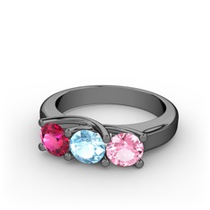 Vela Tria Yüzük - Rodolit garnet, akuamarin ve pembe kuvars 925 ayar siyah rodyum kaplama gümüş yüzük #wjjlqn