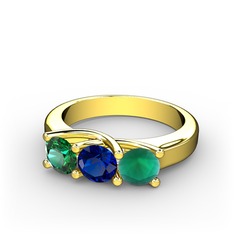 Vela Tria Yüzük - Yeşil kuvars, lab safir ve kök zümrüt 8 ayar altın yüzük #wre0lm