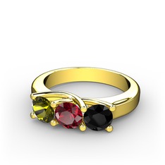 Vela Tria Yüzük - Peridot, garnet ve siyah zirkon 8 ayar altın yüzük #wuc05e