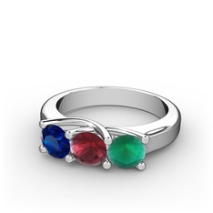Vela Tria Yüzük - Lab safir, kök yakut ve kök zümrüt 8 ayar beyaz altın yüzük #wvkdik