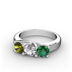 Peridot, swarovski ve yeşil kuvars 14 ayar beyaz altın yüzük