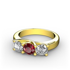 Beyaz zirkon, garnet ve pırlanta 14 ayar altın yüzük (0.5 karat)