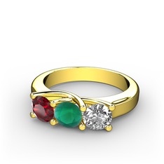 Vela Tria Yüzük - Garnet, kök zümrüt ve swarovski 925 ayar altın kaplama gümüş yüzük #wyp57l