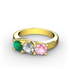 Vela Tria Yüzük - Kök zümrüt, pırlanta ve pembe kuvars 925 ayar altın kaplama gümüş yüzük (0.5 karat) #x2omat
