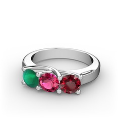 Kök zümrüt, rodolit garnet ve garnet 8 ayar beyaz altın yüzük