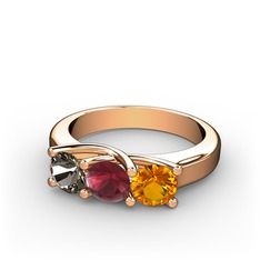 Vela Tria Yüzük - Dumanlı kuvars, kök yakut ve sitrin 18 ayar rose altın yüzük #x5tmrr