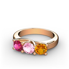 Vela Tria Yüzük - Rodolit garnet, pembe kuvars ve sitrin 8 ayar rose altın yüzük #x9ln71