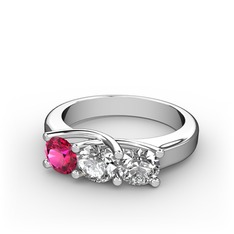 Vela Tria Yüzük - Rodolit garnet, swarovski ve pırlanta 14 ayar beyaz altın yüzük (0.5 karat) #xbjuxw