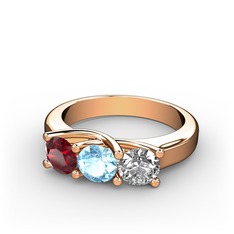 Vela Tria Yüzük - Garnet, akuamarin ve beyaz zirkon 8 ayar rose altın yüzük #xfnq3g