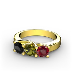 Siyah zirkon, peridot ve garnet 14 ayar altın yüzük