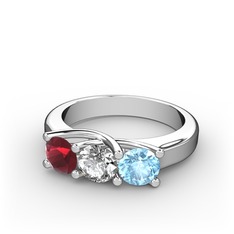 Kök yakut, swarovski ve akuamarin 14 ayar beyaz altın yüzük